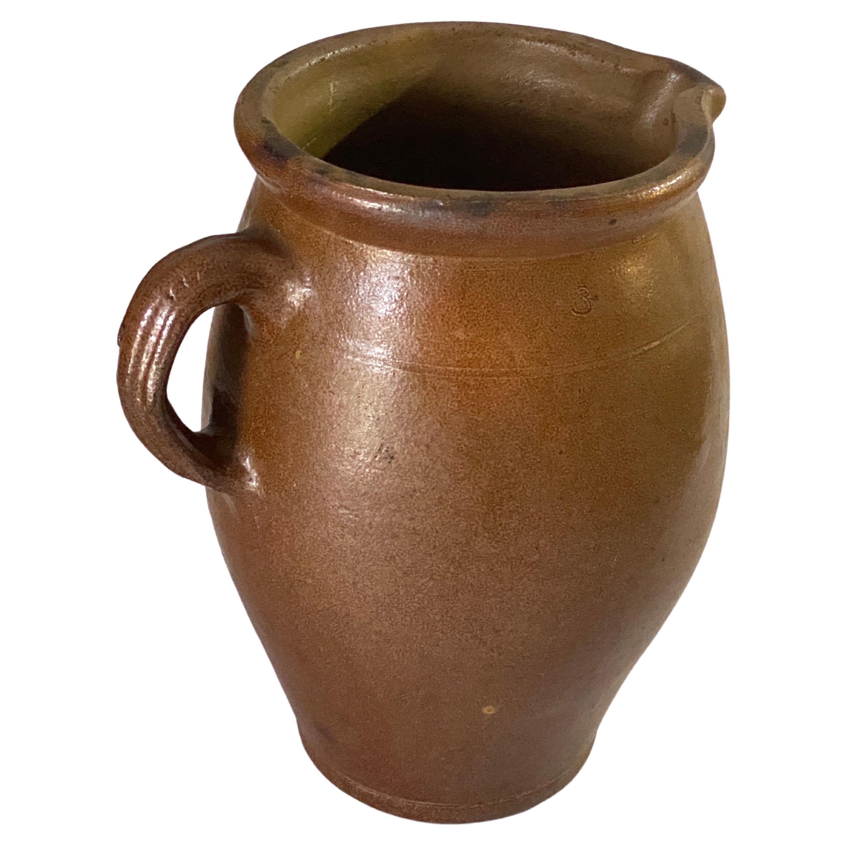 Stoneware Jug, Pitcher,  beautiful Patina, from France circa 1960, brown For Sale