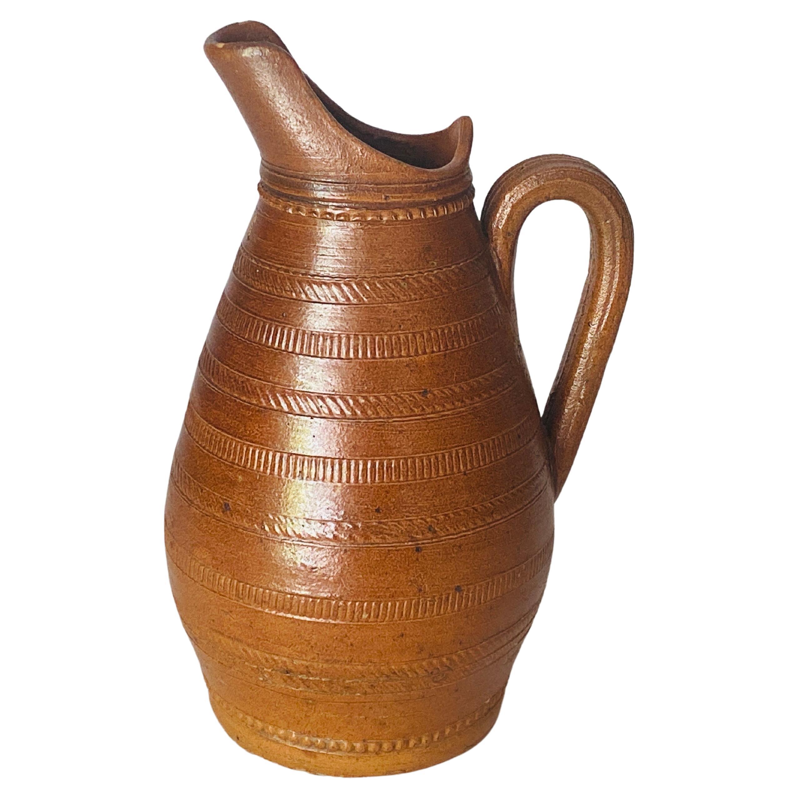 Stoneware Jug Pitcher Beautiful Patina from France circa 1960 Brown For Sale