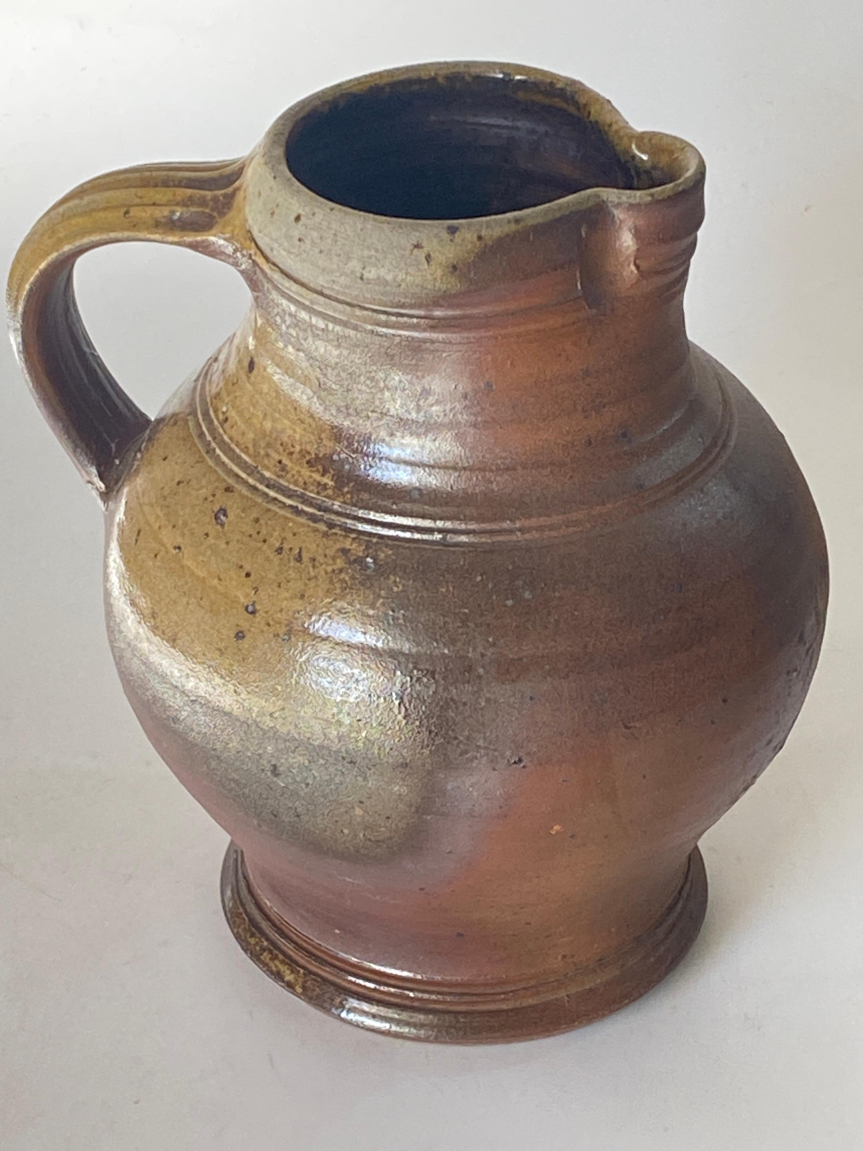 Mid-20th Century Stoneware Jug Pitcher by Eric Astoul Signed Beautiful Patina from France Brown For Sale