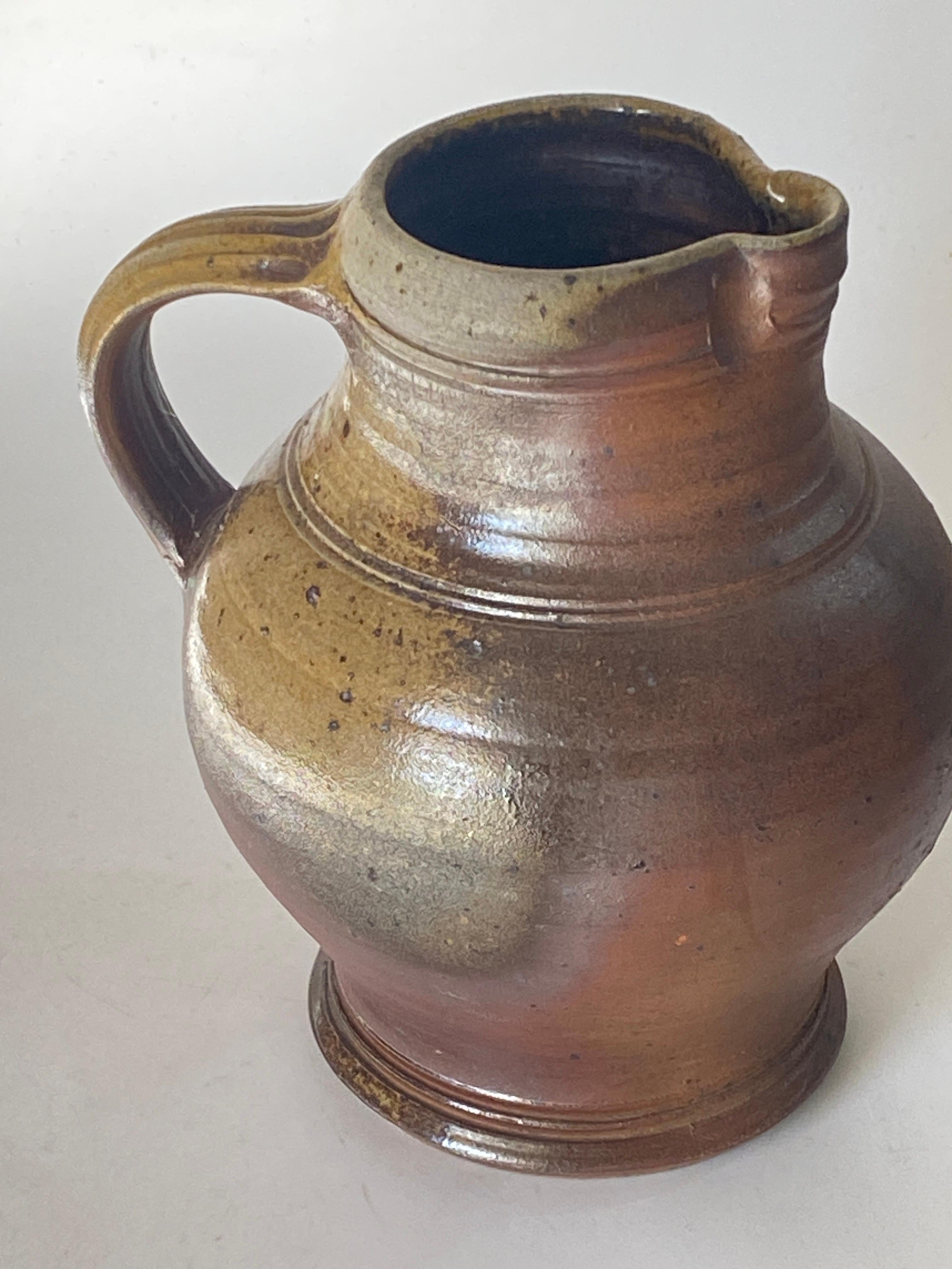 Stoneware Jug Pitcher by Eric Astoul Signed Beautiful Patina from France Brown For Sale 1