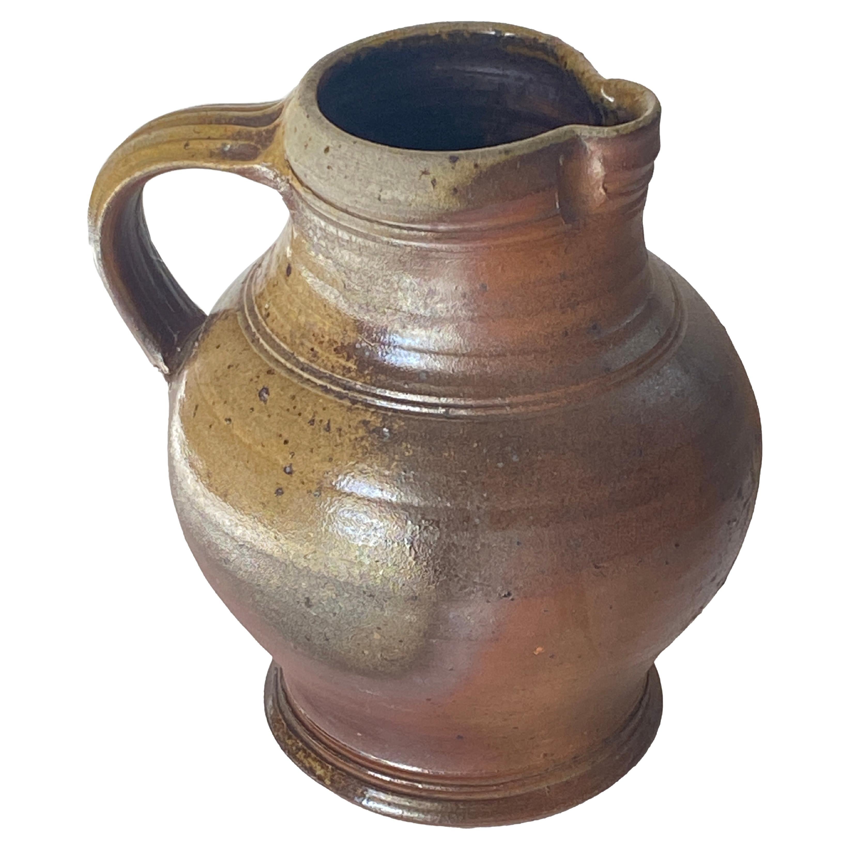 Stoneware Jug Pitcher by Eric Astoul Signed Beautiful Patina from France Brown For Sale