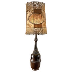 Stoneware Lamp and Lace Lampshade from St Amand en Puisaye Workshops France 1970