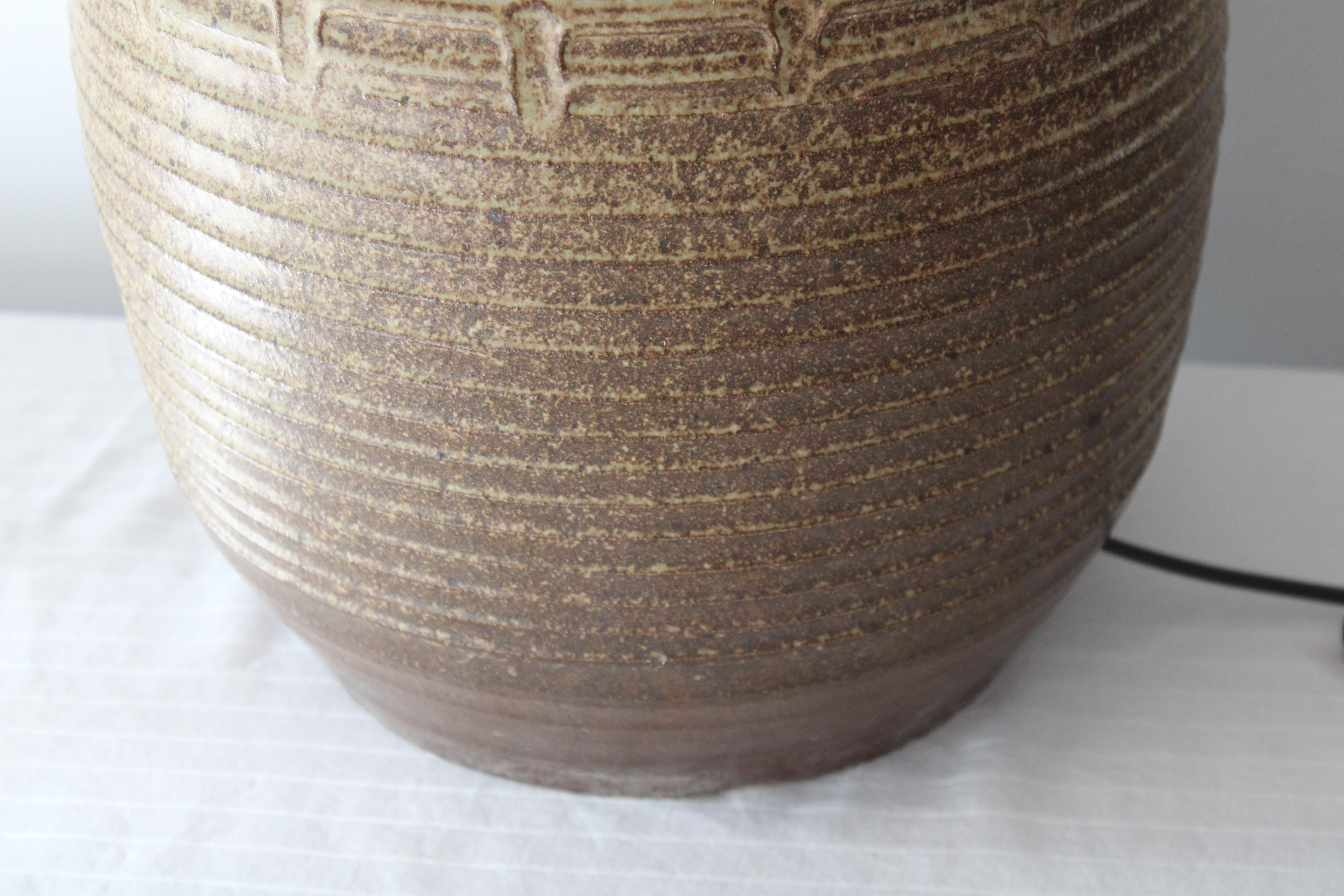 Brass Stoneware Lamp by Bob Kinzie