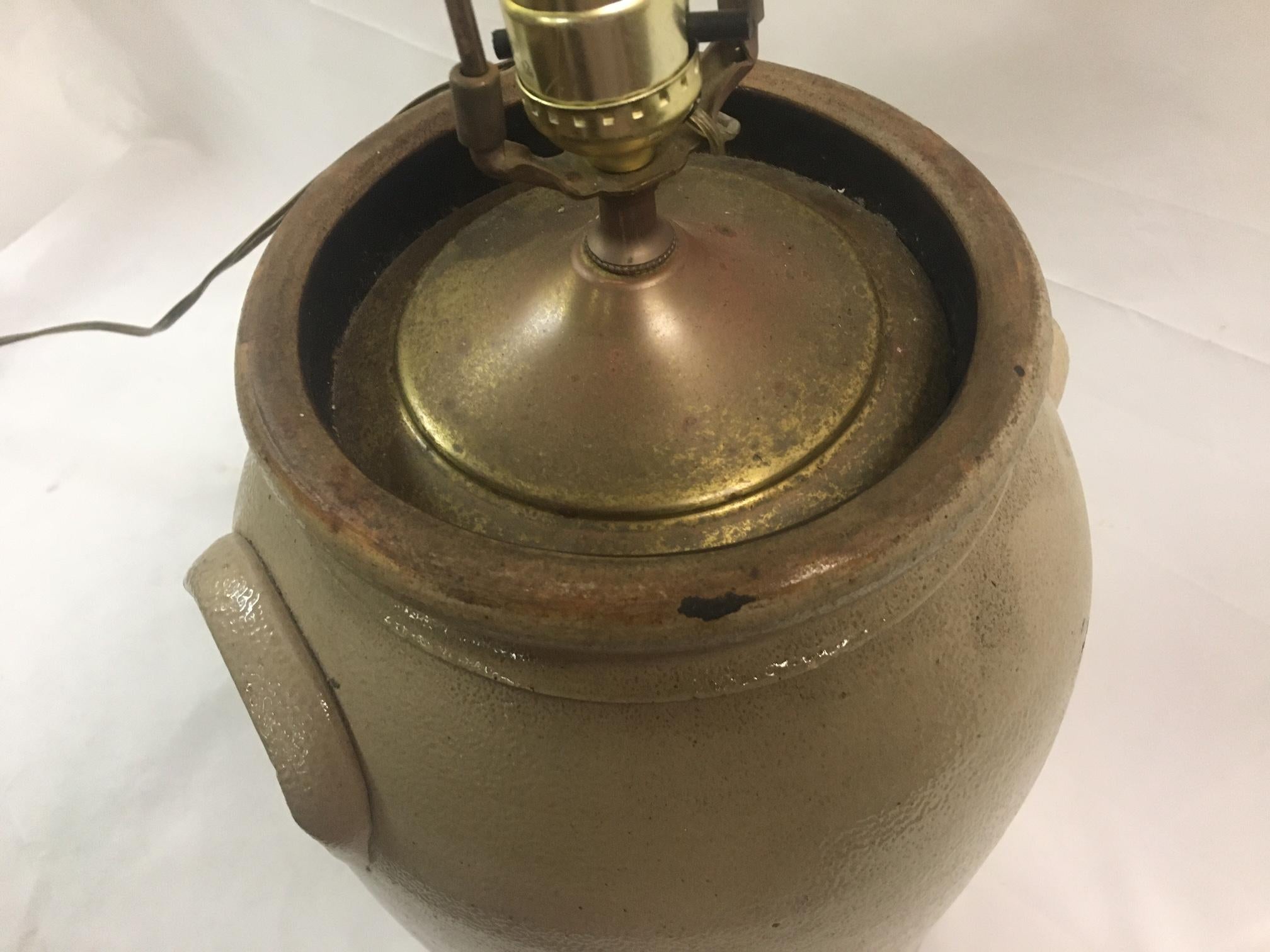 Stoneware Lamp made from 3 Gallon Jar Stamped A.K. Ballard Burlington VT 3