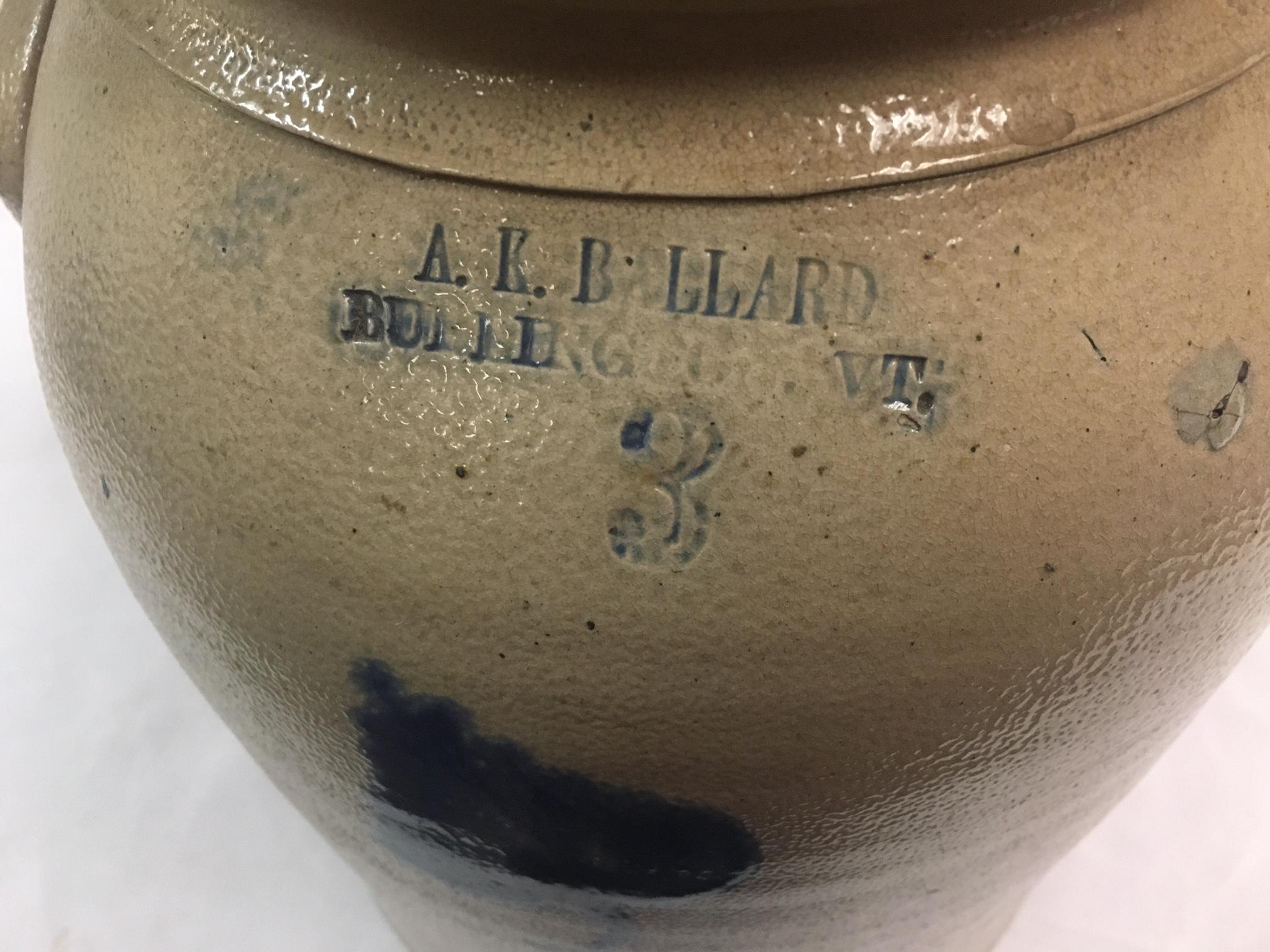 Folk Art Stoneware Lamp made from 3 Gallon Jar Stamped A.K. Ballard Burlington VT