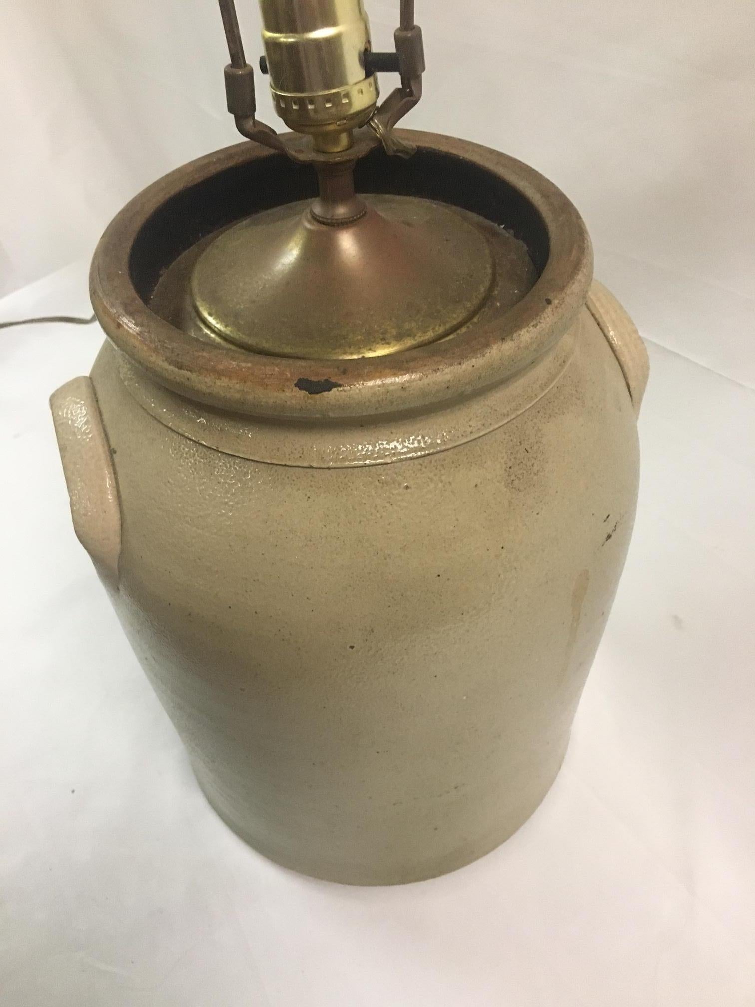 Stoneware Lamp made from 3 Gallon Jar Stamped A.K. Ballard Burlington VT 2