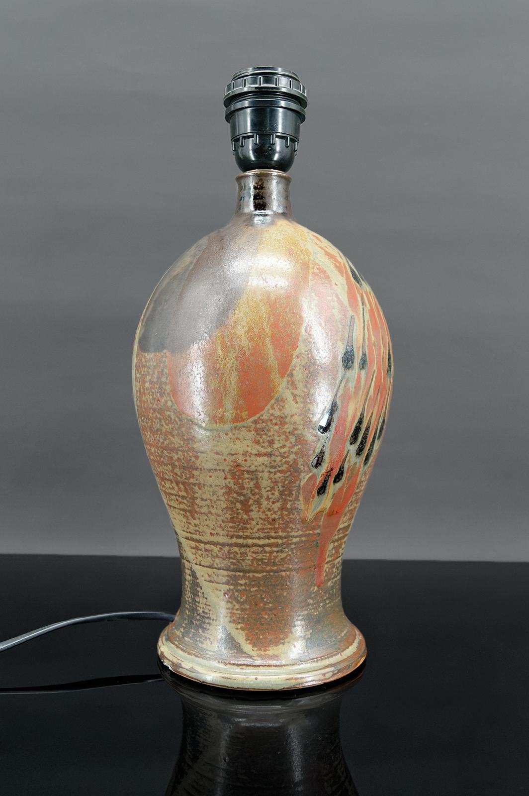 French Provincial Stoneware lamp signed “Blanot”, circa 1970 For Sale