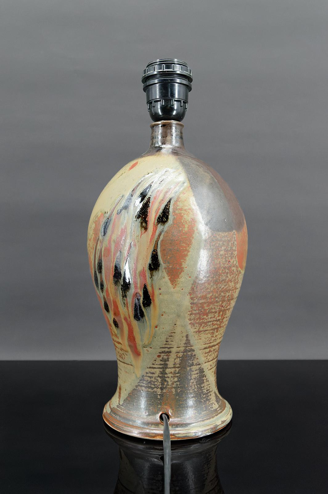 French Stoneware lamp signed “Blanot”, circa 1970 For Sale