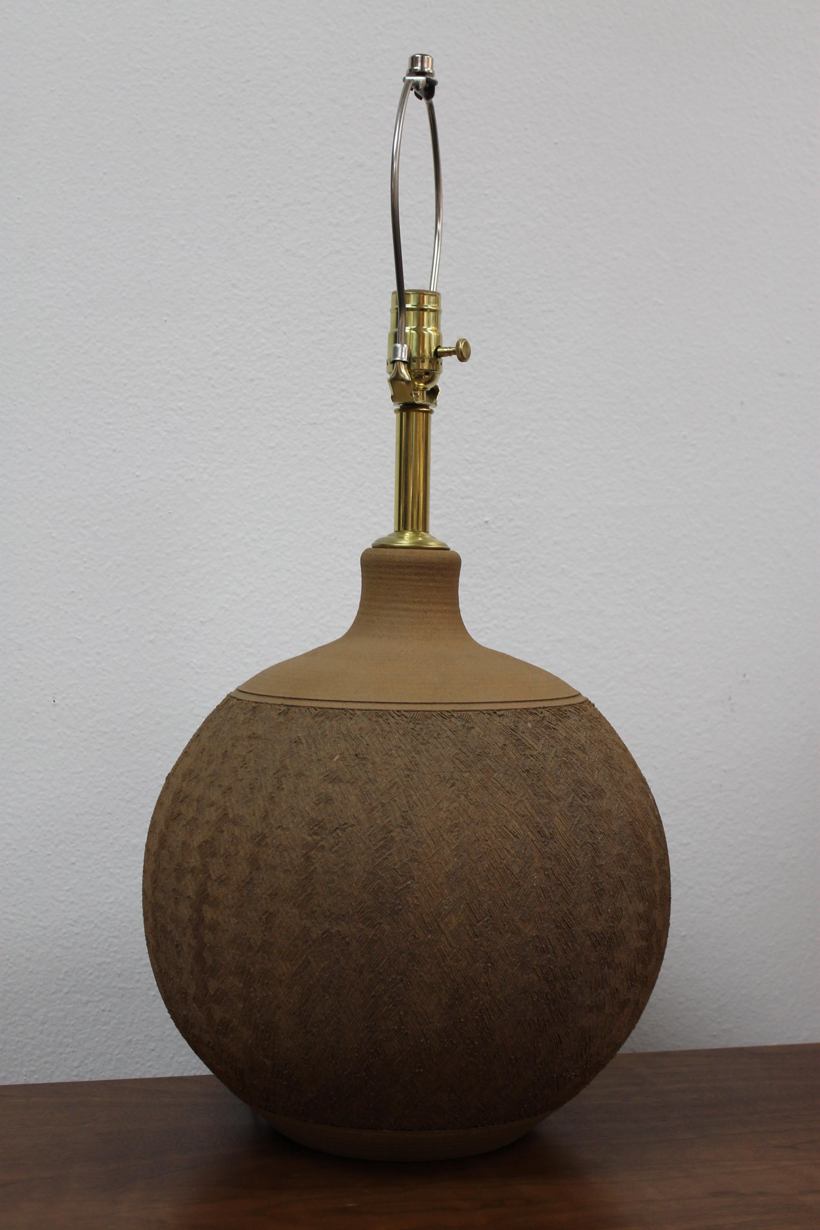 Mid-Century Modern Stoneware Lamp Signed Brown