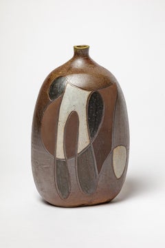 Stoneware vase with geometric decoration by Georges Martin, circa 1970-1980.