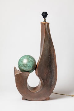 Stoneware lamp with geometric decoration by Georges Martin, circa 1970-1980.