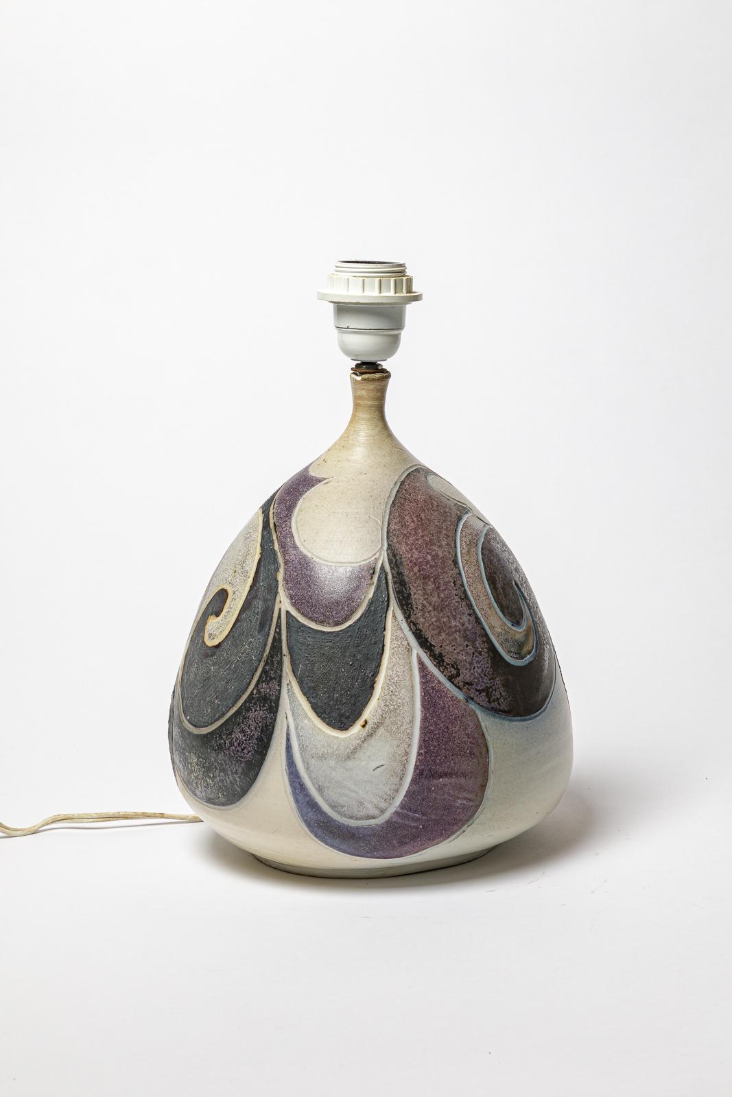 Beaux Arts Stoneware lamp with geometric decoration by Georges Martin, circa 1970-1980. For Sale