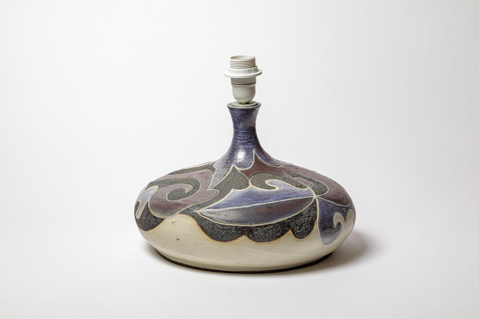 Beaux Arts Stoneware lamp with geometric decoration by Georges Martin, circa 1970-1980. For Sale