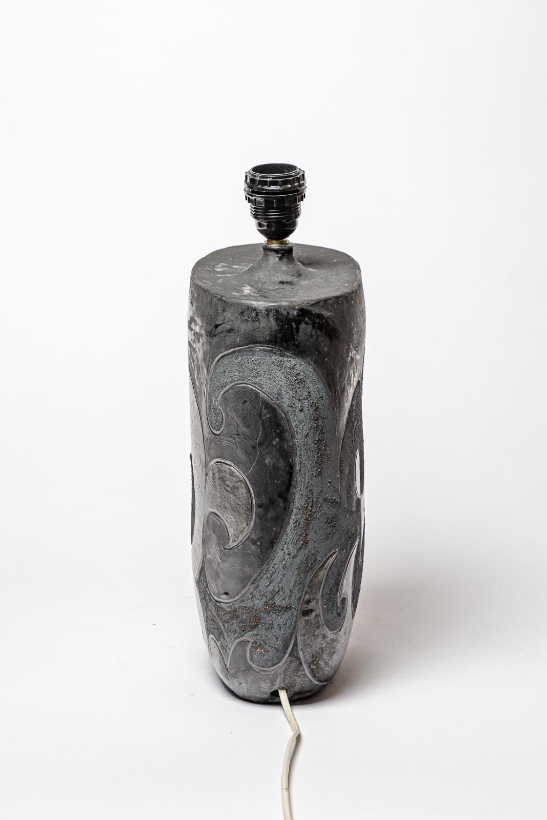 Beaux Arts Stoneware lamp with geometric decoration by Georges Martin, circa 1970-1980. For Sale