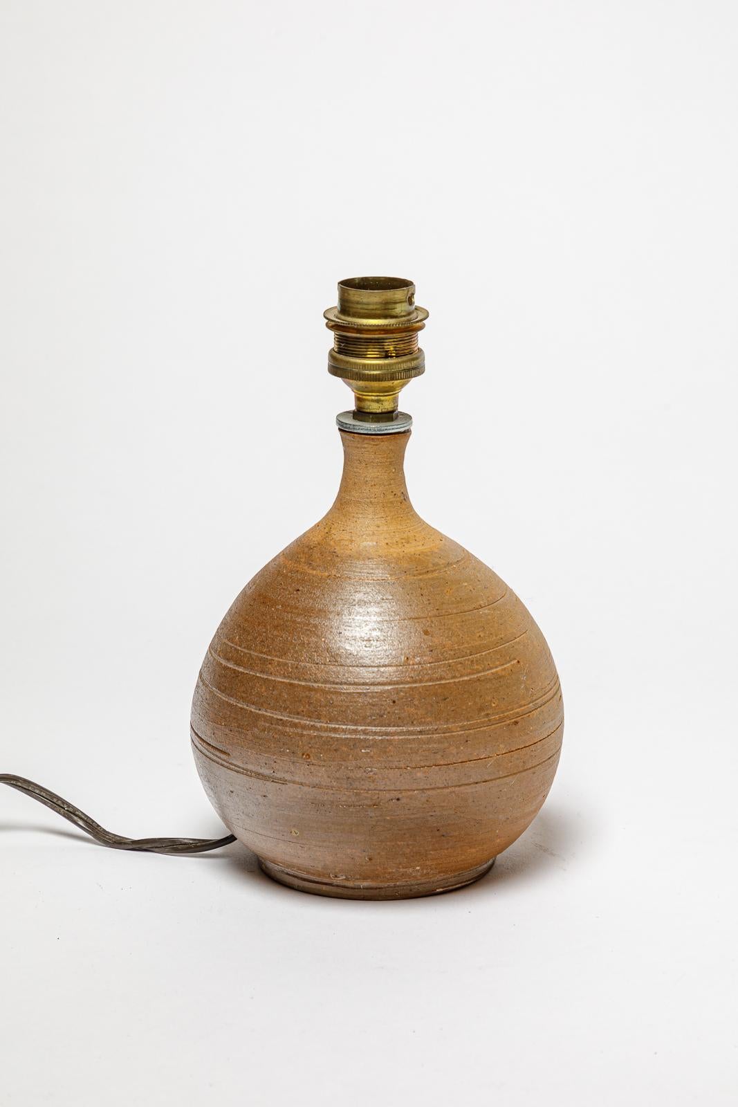Beaux Arts Stoneware lamp with geometric decoration by Georges Martin, circa 1970-1980. For Sale