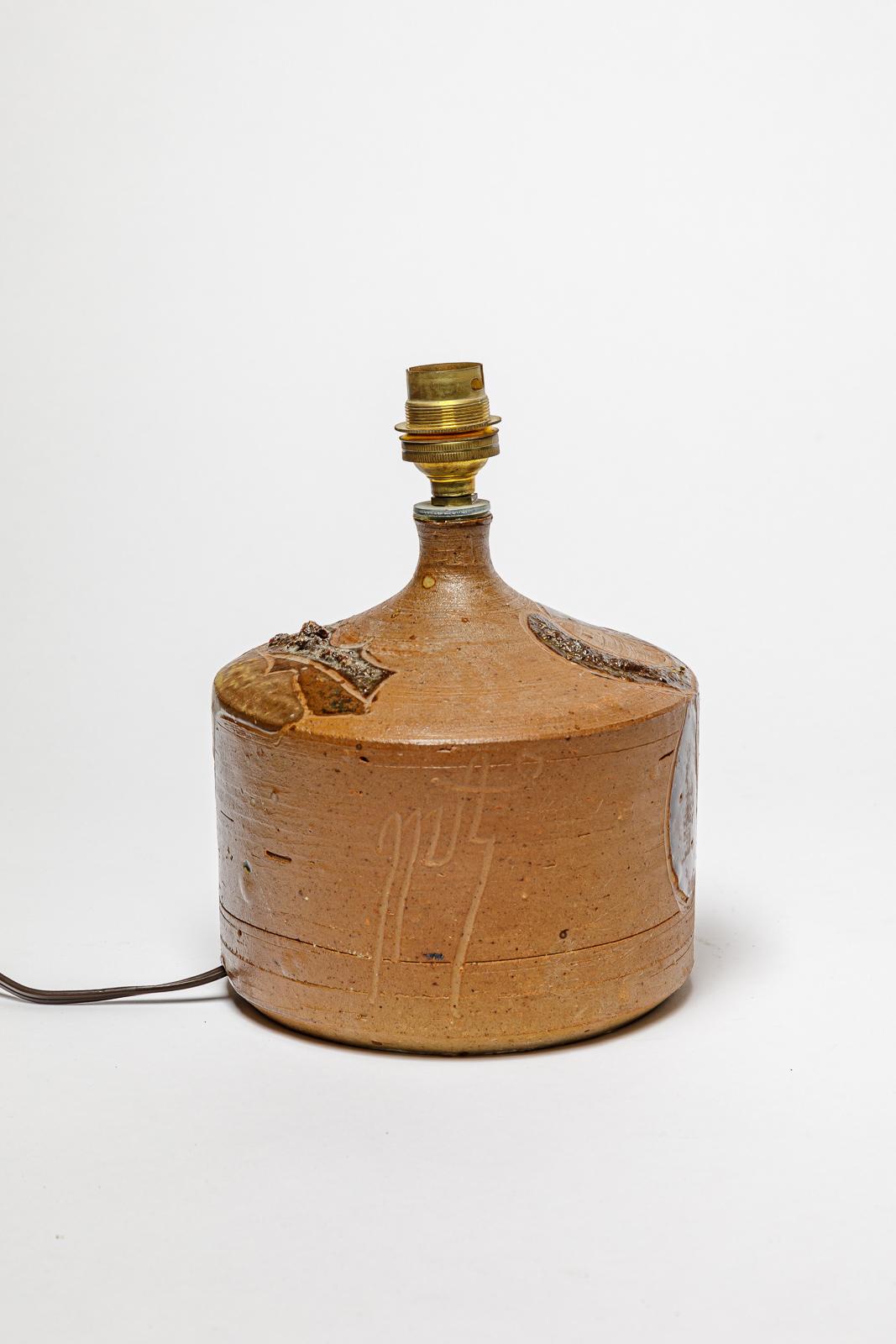 Beaux Arts Stoneware lamp with geometric decoration by Georges Martin, circa 1970-1980. For Sale