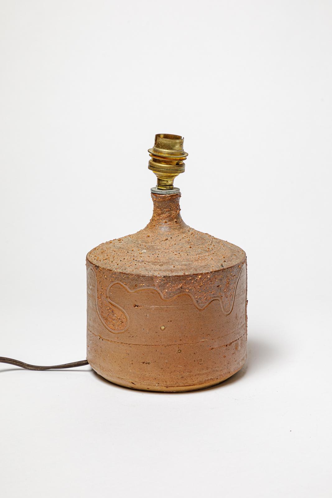 Beaux Arts Stoneware lamp with geometric decoration by Georges Martin, circa 1970-1980. For Sale