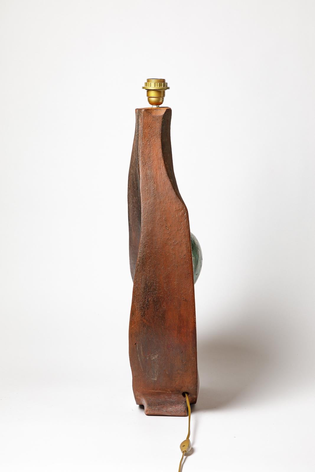 Beaux Arts Stoneware lamp with geometric decoration by Georges Martin, circa 1970-1980. For Sale