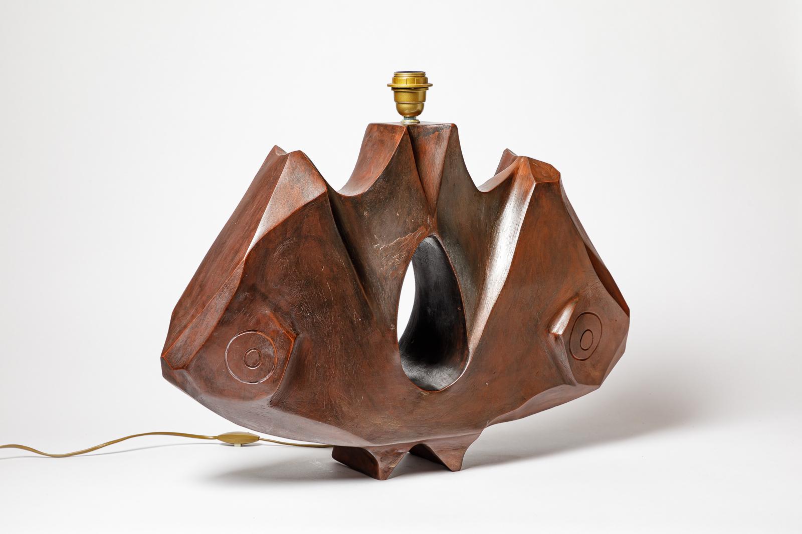 Beaux Arts Stoneware lamp with geometric decoration by Georges Martin, circa 1970-1980. For Sale