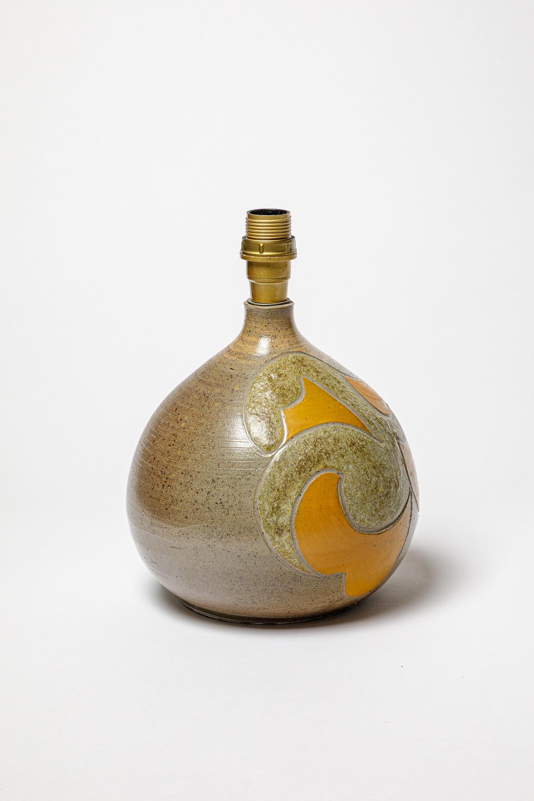 French Stoneware lamp with geometric decoration by Georges Martin, circa 1970-1980. For Sale