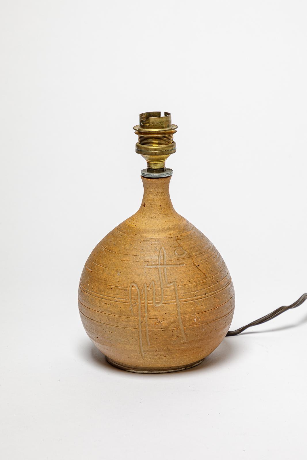 French Stoneware lamp with geometric decoration by Georges Martin, circa 1970-1980. For Sale