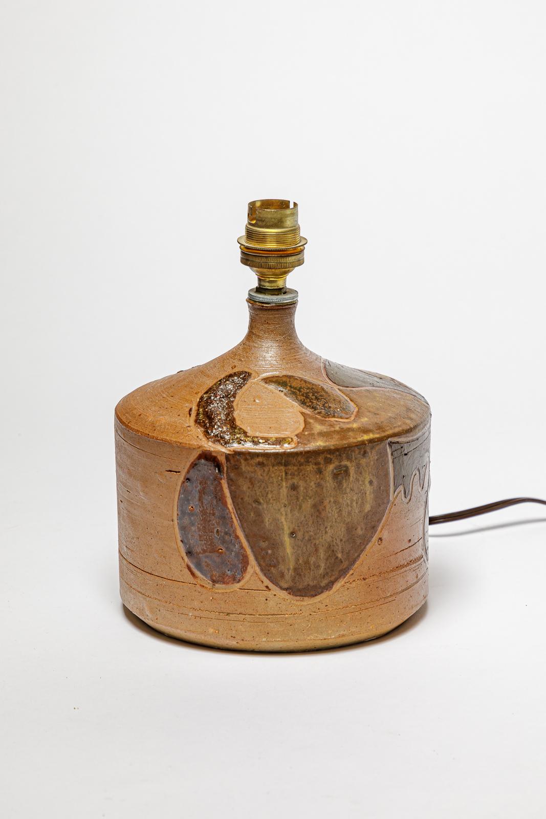 French Stoneware lamp with geometric decoration by Georges Martin, circa 1970-1980. For Sale