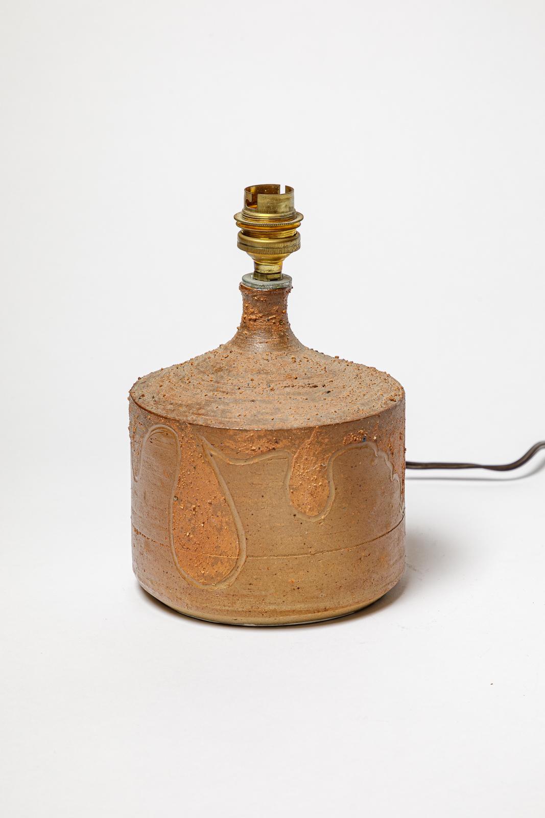 French Stoneware lamp with geometric decoration by Georges Martin, circa 1970-1980. For Sale