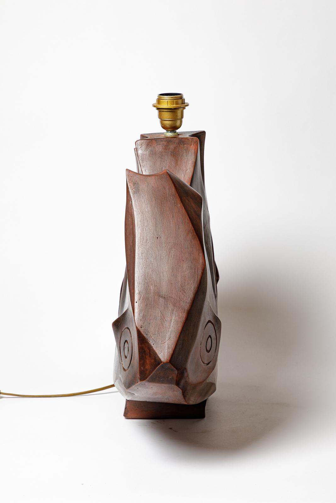 French Stoneware lamp with geometric decoration by Georges Martin, circa 1970-1980. For Sale