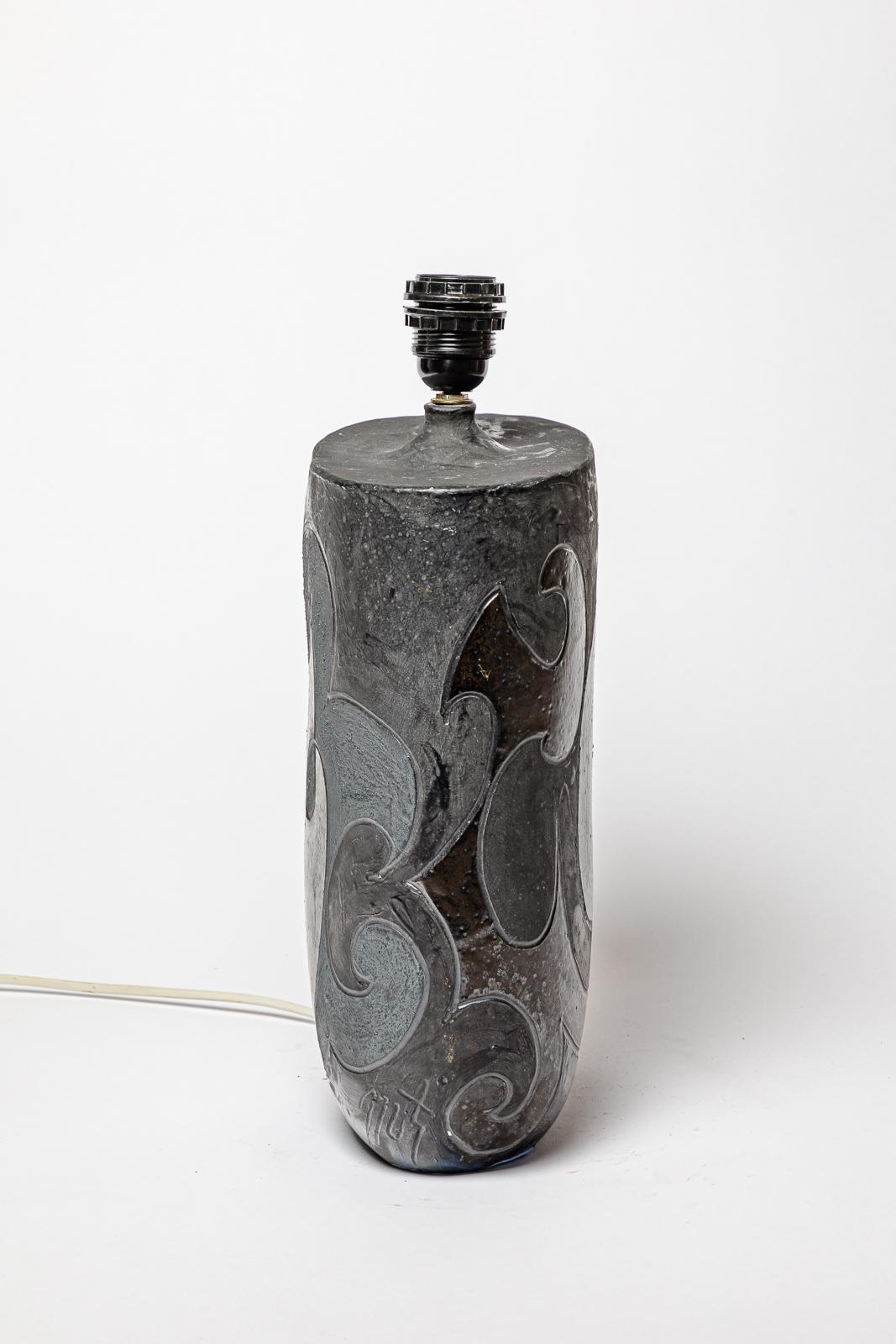 Stoneware lamp with geometric decoration by Georges Martin, circa 1970-1980. In Excellent Condition For Sale In Saint-Ouen, FR
