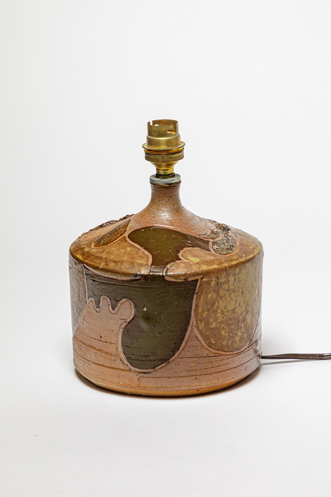 Stoneware lamp with geometric decoration by Georges Martin, circa 1970-1980. In Excellent Condition For Sale In Saint-Ouen, FR