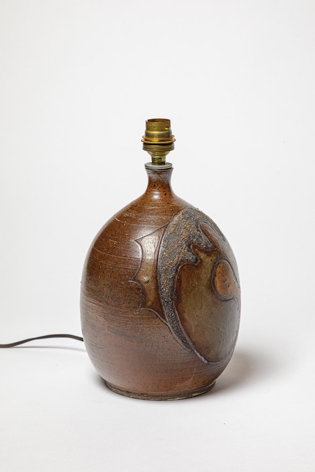 Stoneware lamp with geometric decoration by Georges Martin, circa 1970-1980. In Excellent Condition For Sale In Saint-Ouen, FR