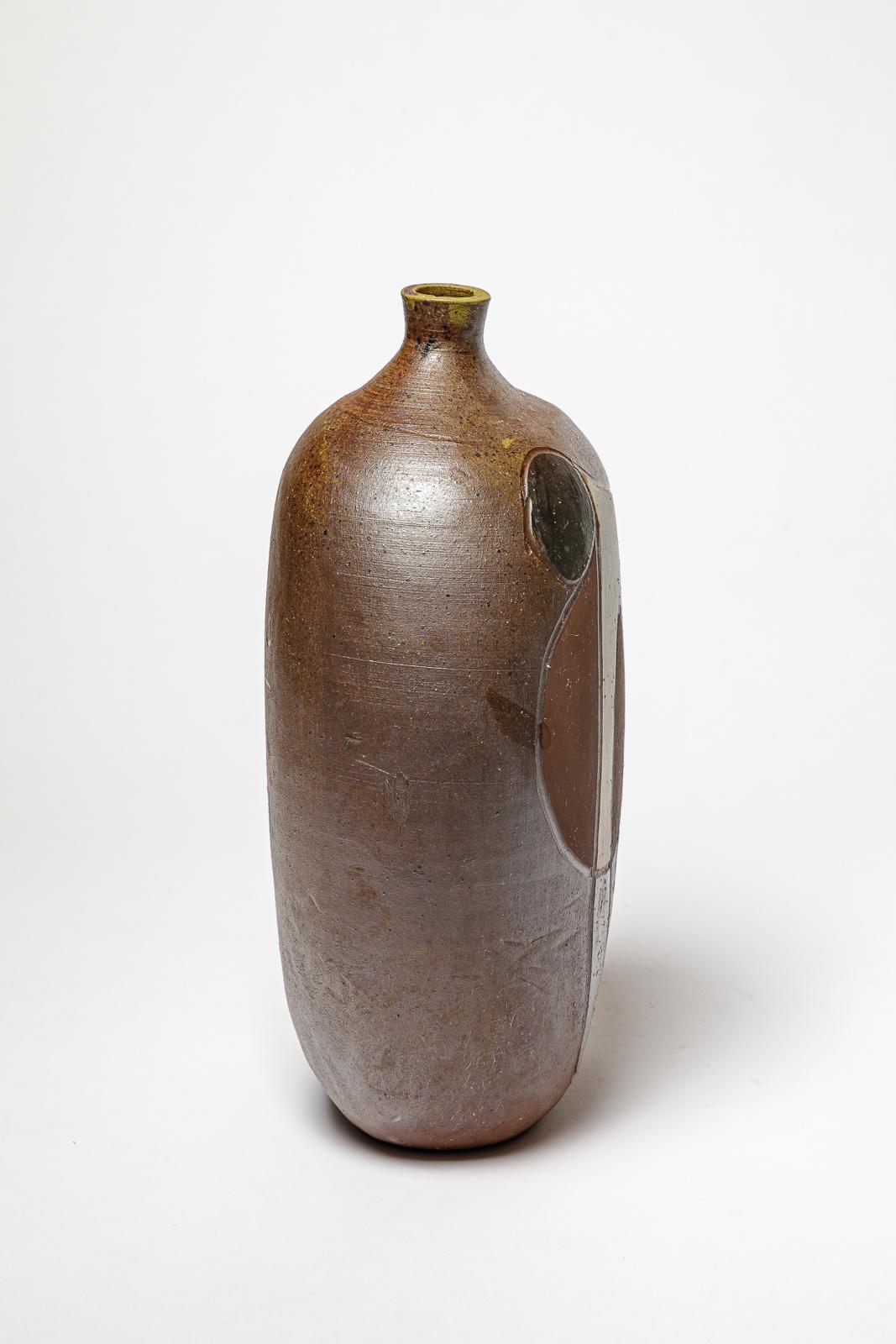 Stoneware vase with geometric decoration by Georges Martin, circa 1970-1980. In Excellent Condition For Sale In Saint-Ouen, FR