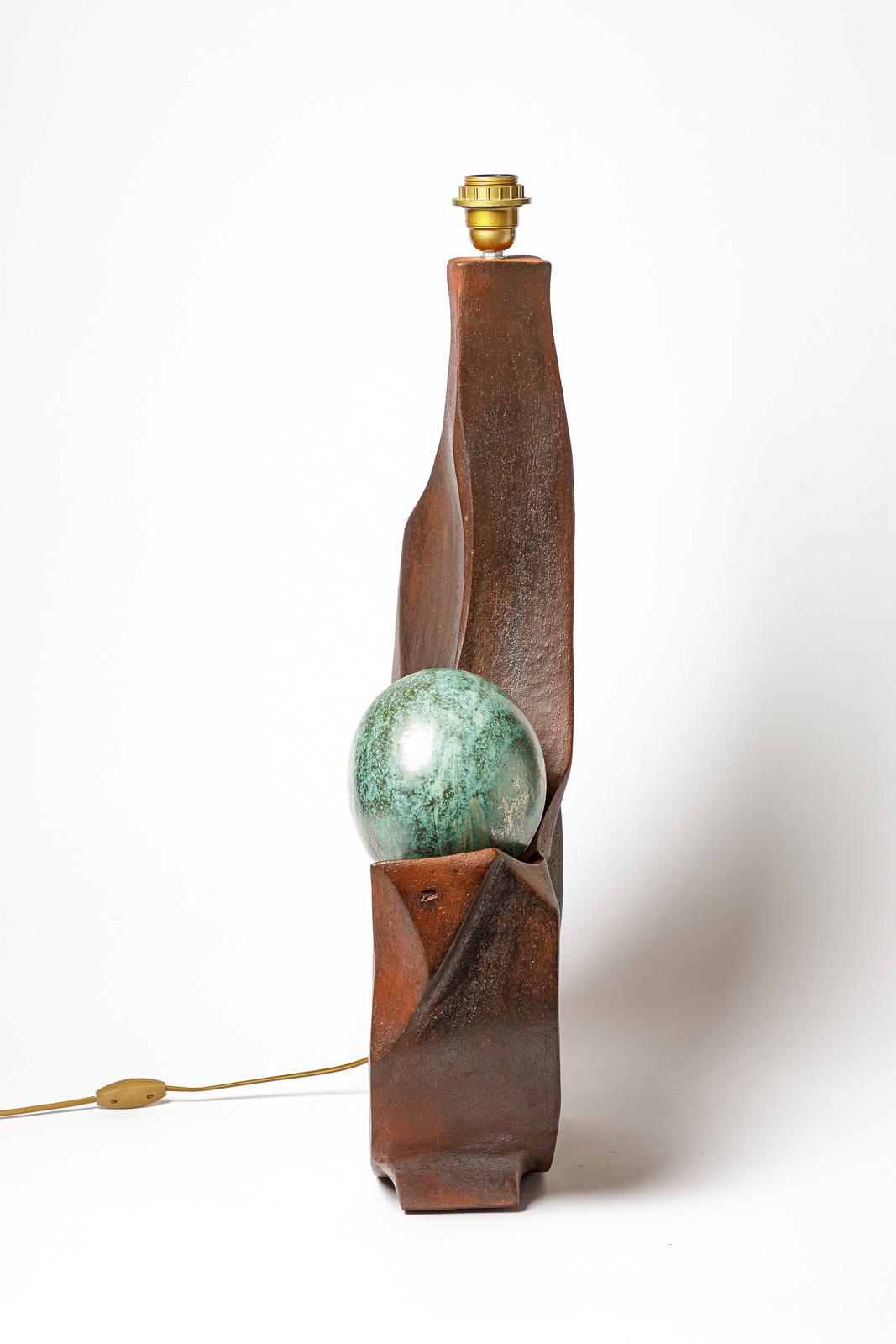 Stoneware lamp with geometric decoration by Georges Martin, circa 1970-1980. In Excellent Condition For Sale In Saint-Ouen, FR