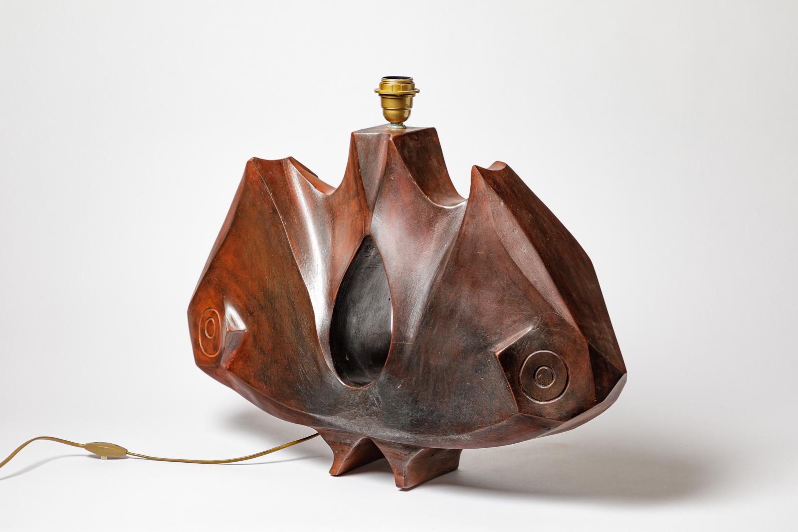 Stoneware lamp with geometric decoration by Georges Martin, circa 1970-1980. In Excellent Condition For Sale In Saint-Ouen, FR