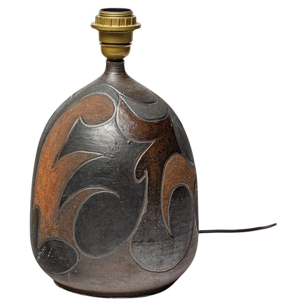 Stoneware lamp with geometric decoration by Georges Martin, circa 1970-1980.