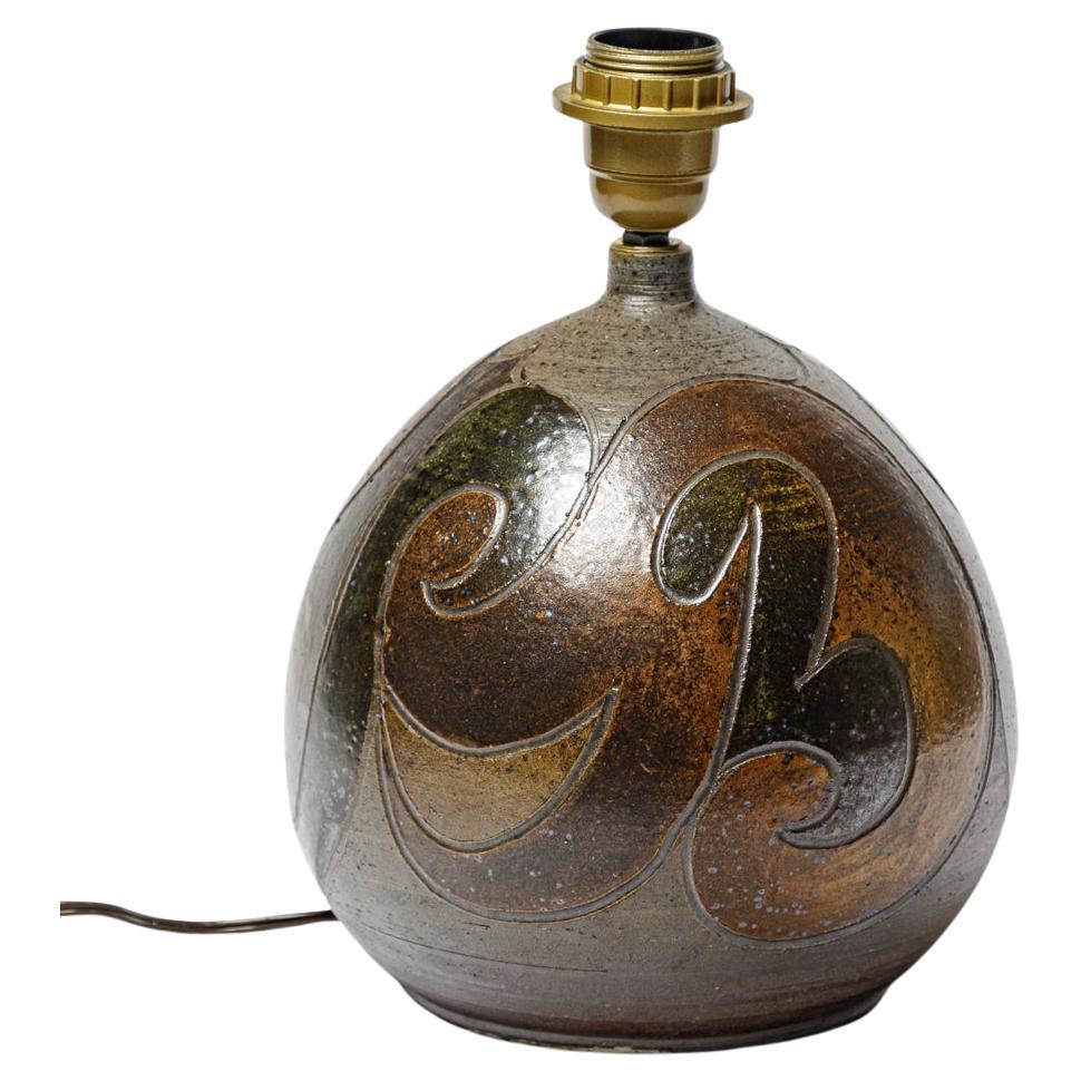 Stoneware lamp with geometric decoration by Georges Martin, circa 1970-1980.