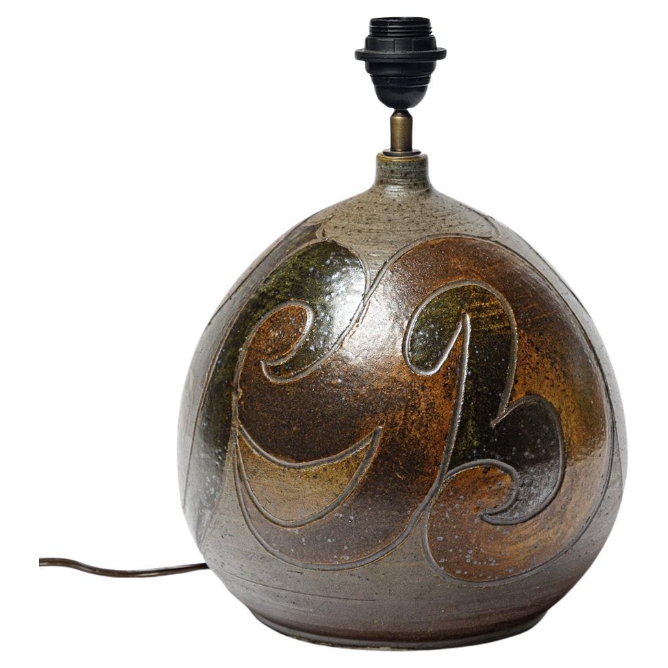 Stoneware lamp with geometric decoration by Georges Martin, circa 1970-1980.