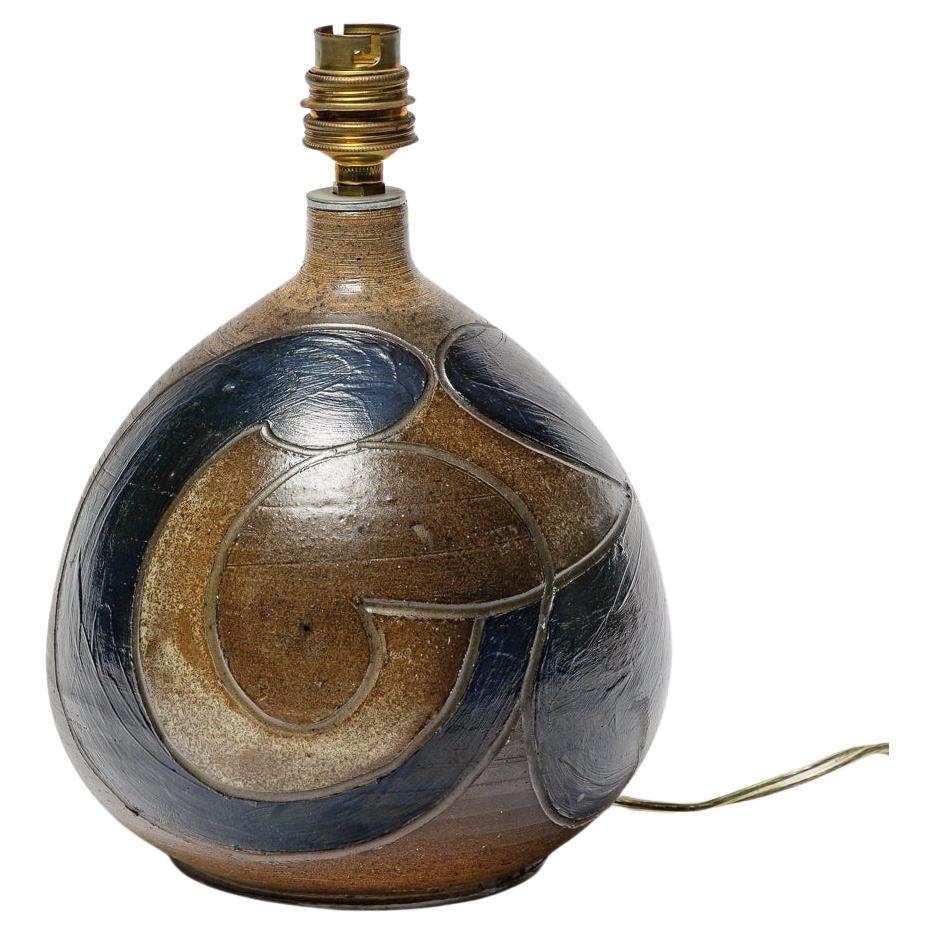 Stoneware lamp with geometric decoration by Georges Martin, circa 1970-1980.