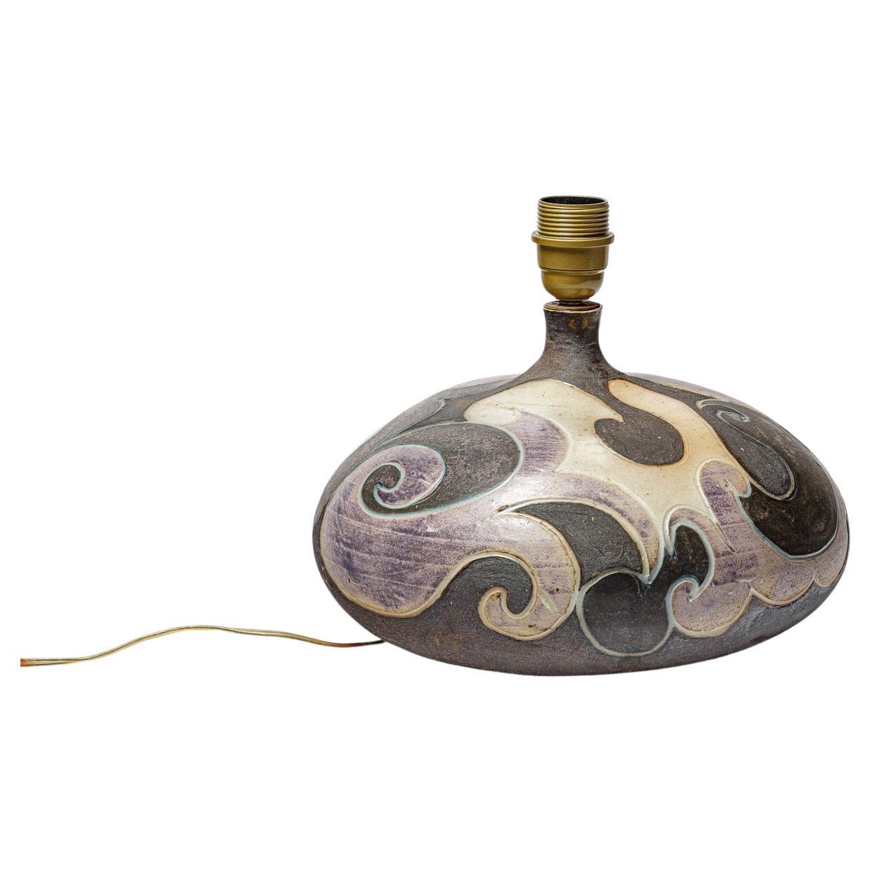 Stoneware lamp with geometric decoration by Georges Martin, circa 1970-1980.