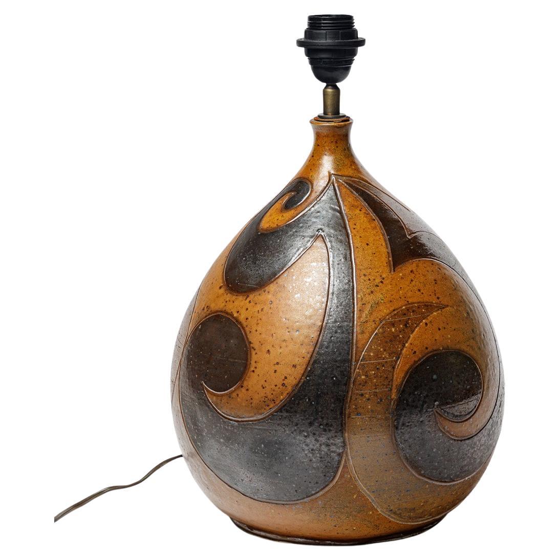 Stoneware lamp with geometric decoration by Georges Martin, circa 1970-1980. For Sale