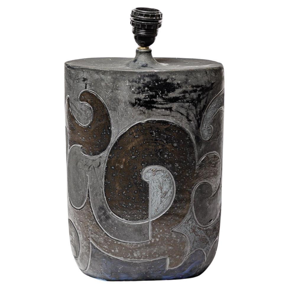Stoneware lamp with geometric decoration by Georges Martin, circa 1970-1980. For Sale