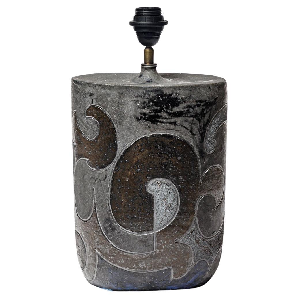 Stoneware lamp with geometric decoration by Georges Martin, circa 1970-1980. For Sale