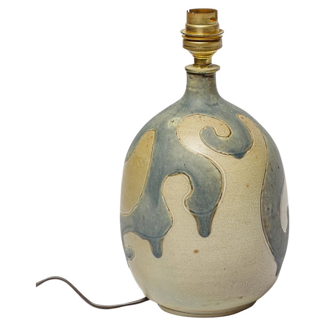 Stoneware lamp with geometric decoration by Georges Martin, circa 1970-1980. For Sale
