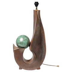 Stoneware lamp with geometric decoration by Georges Martin, circa 1970-1980.