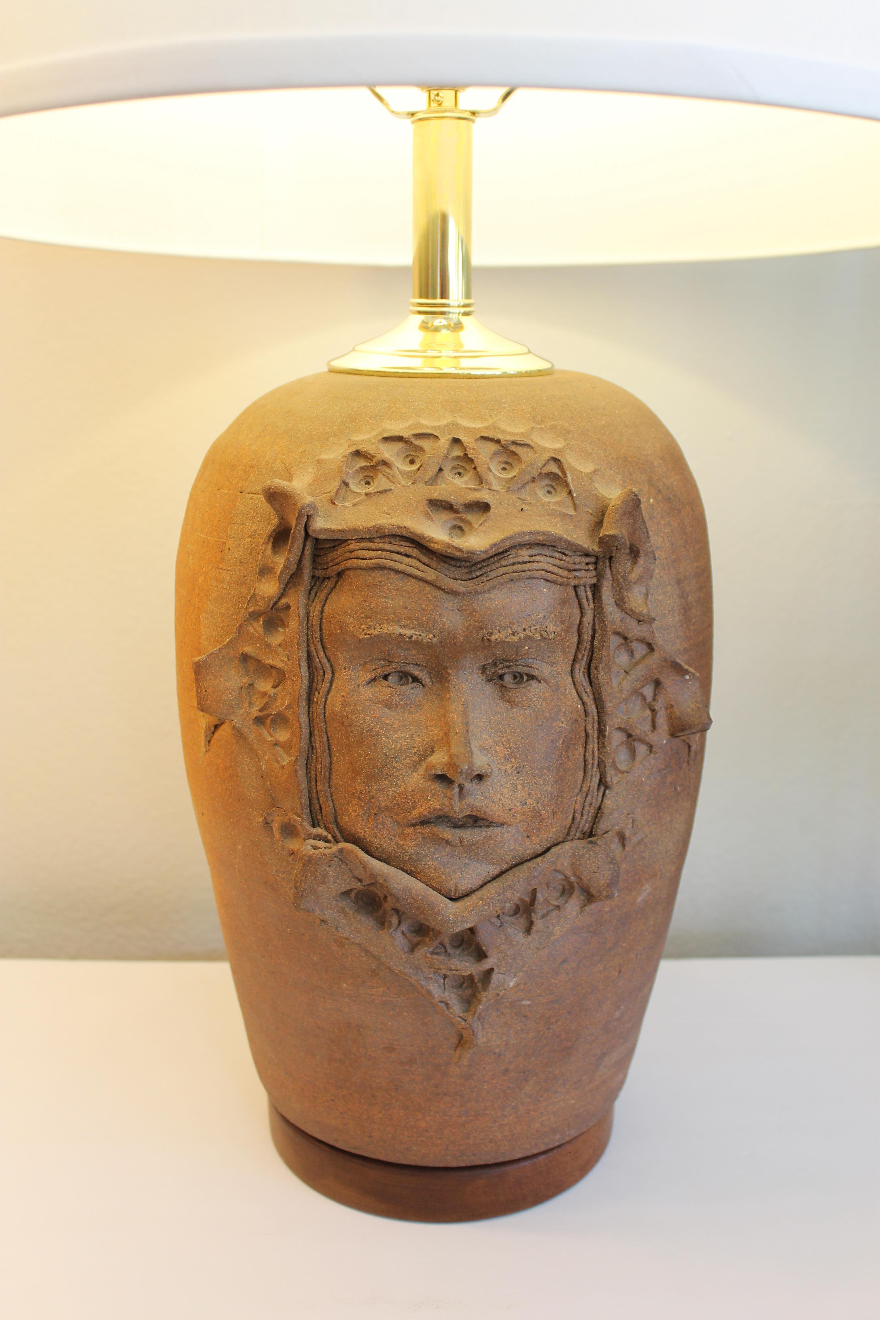 American Stoneware Lamp with Gothic Face For Sale