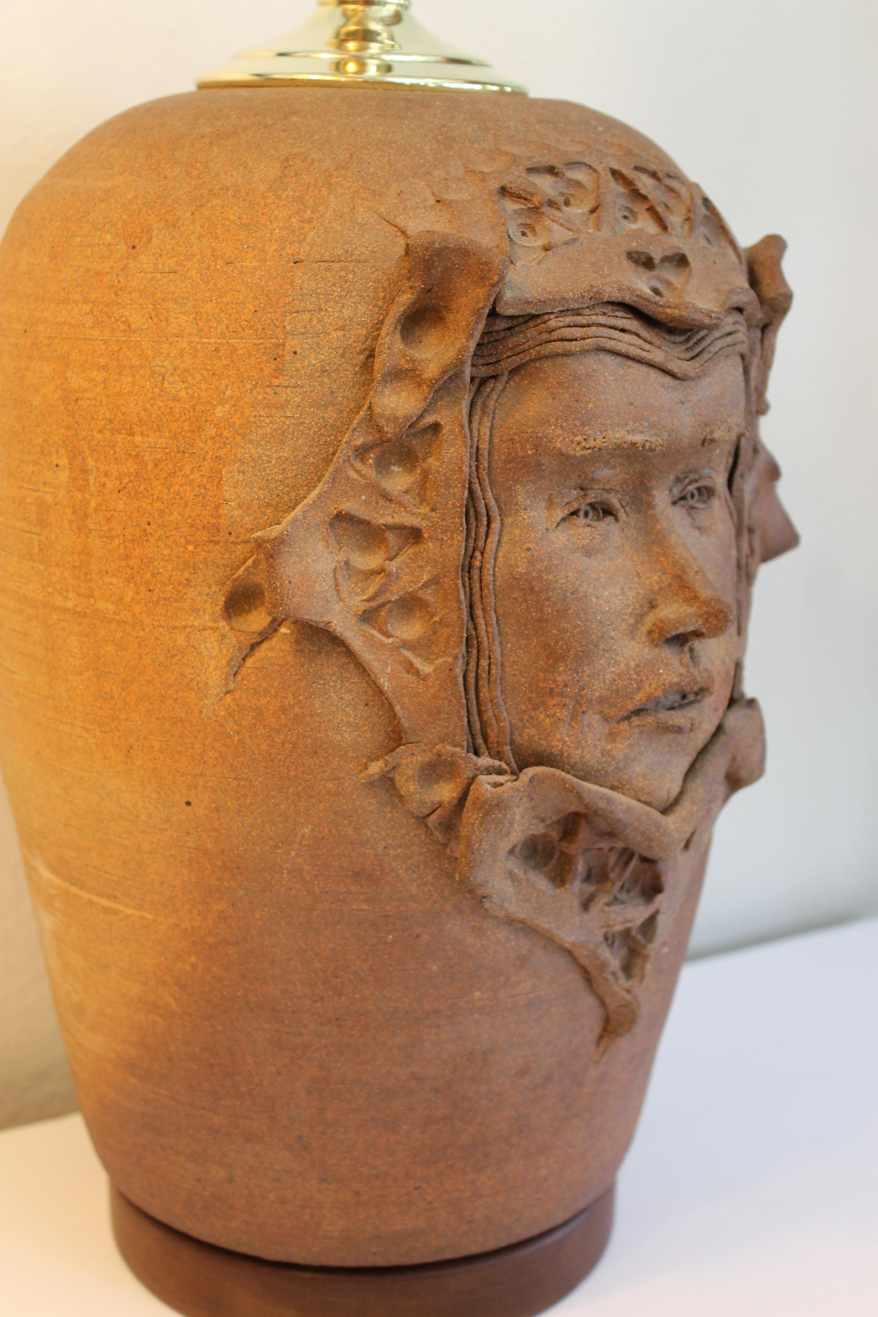 Ceramic Stoneware Lamp with Gothic Face For Sale
