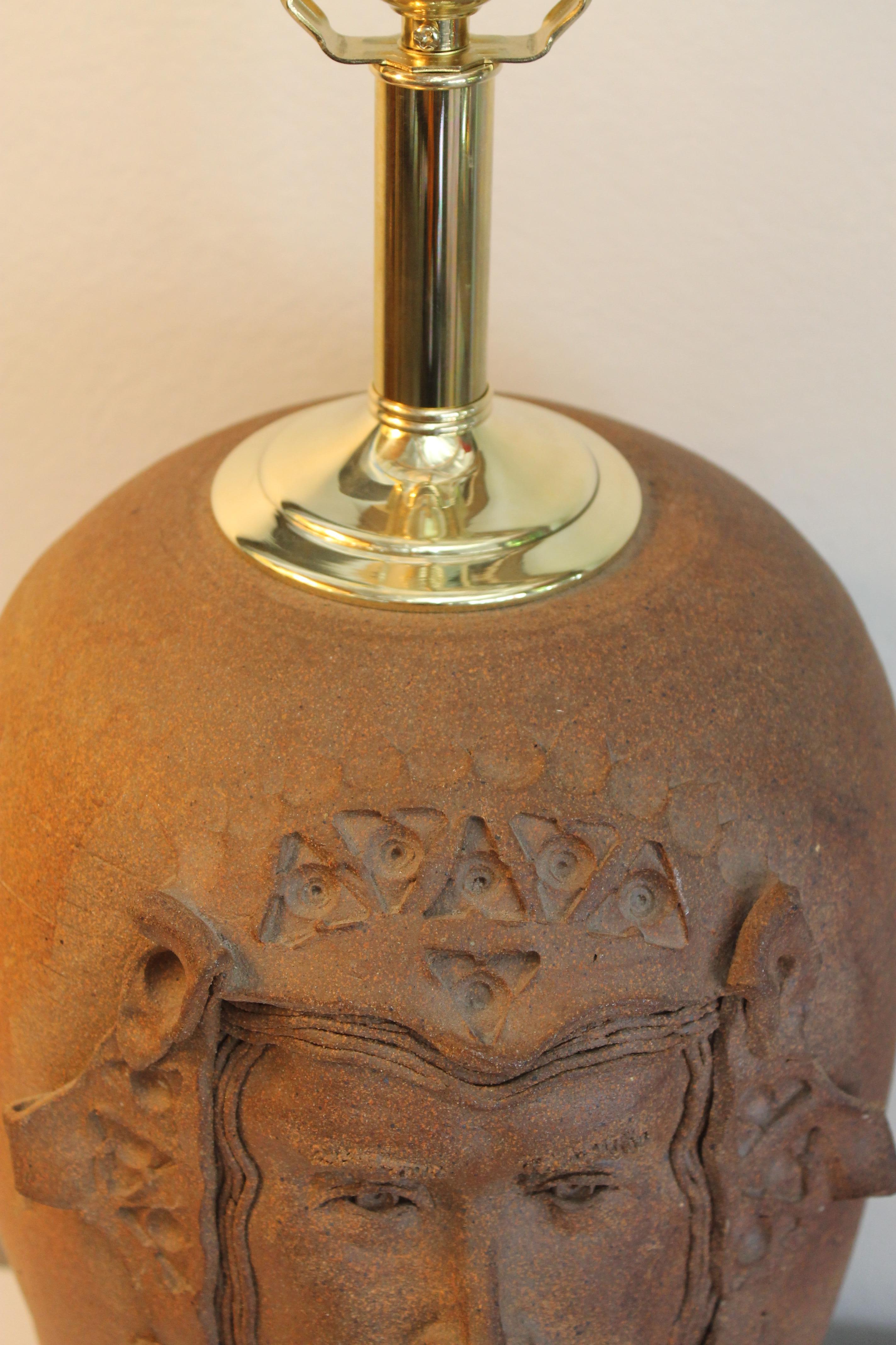 Stoneware Lamp with Gothic Face For Sale 2