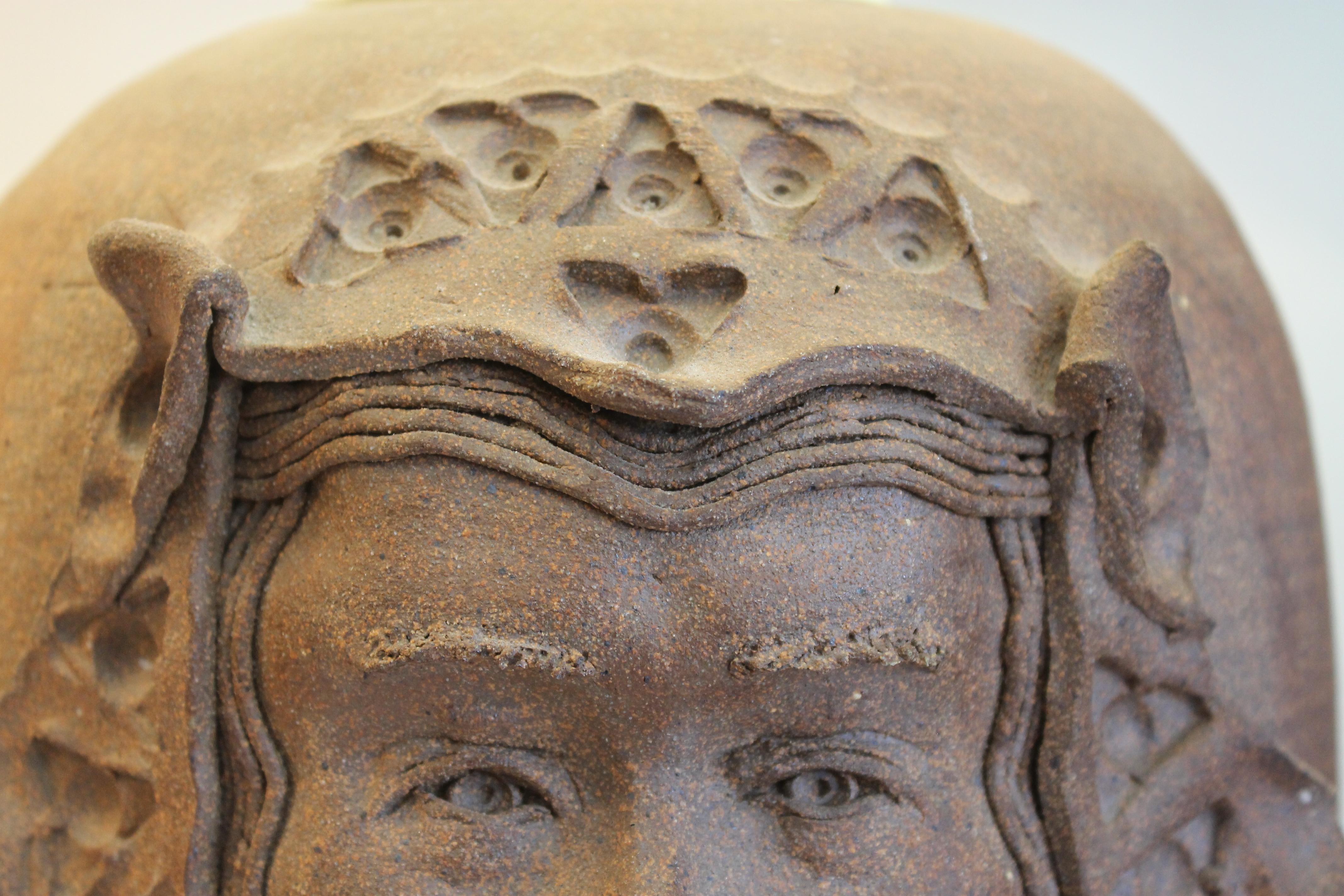 Stoneware Lamp with Gothic Face For Sale 3