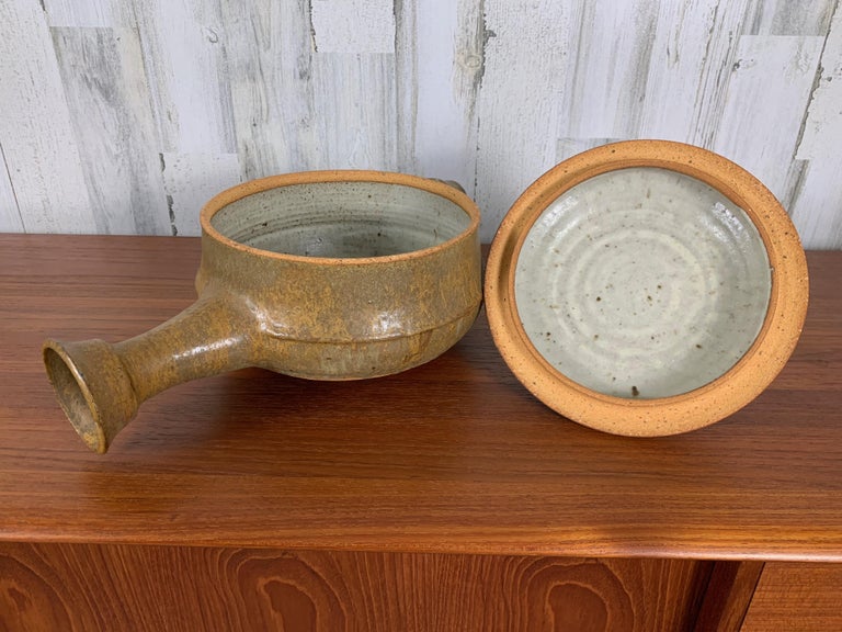 Stoneware Lidded Bowl with Handle For Sale 4