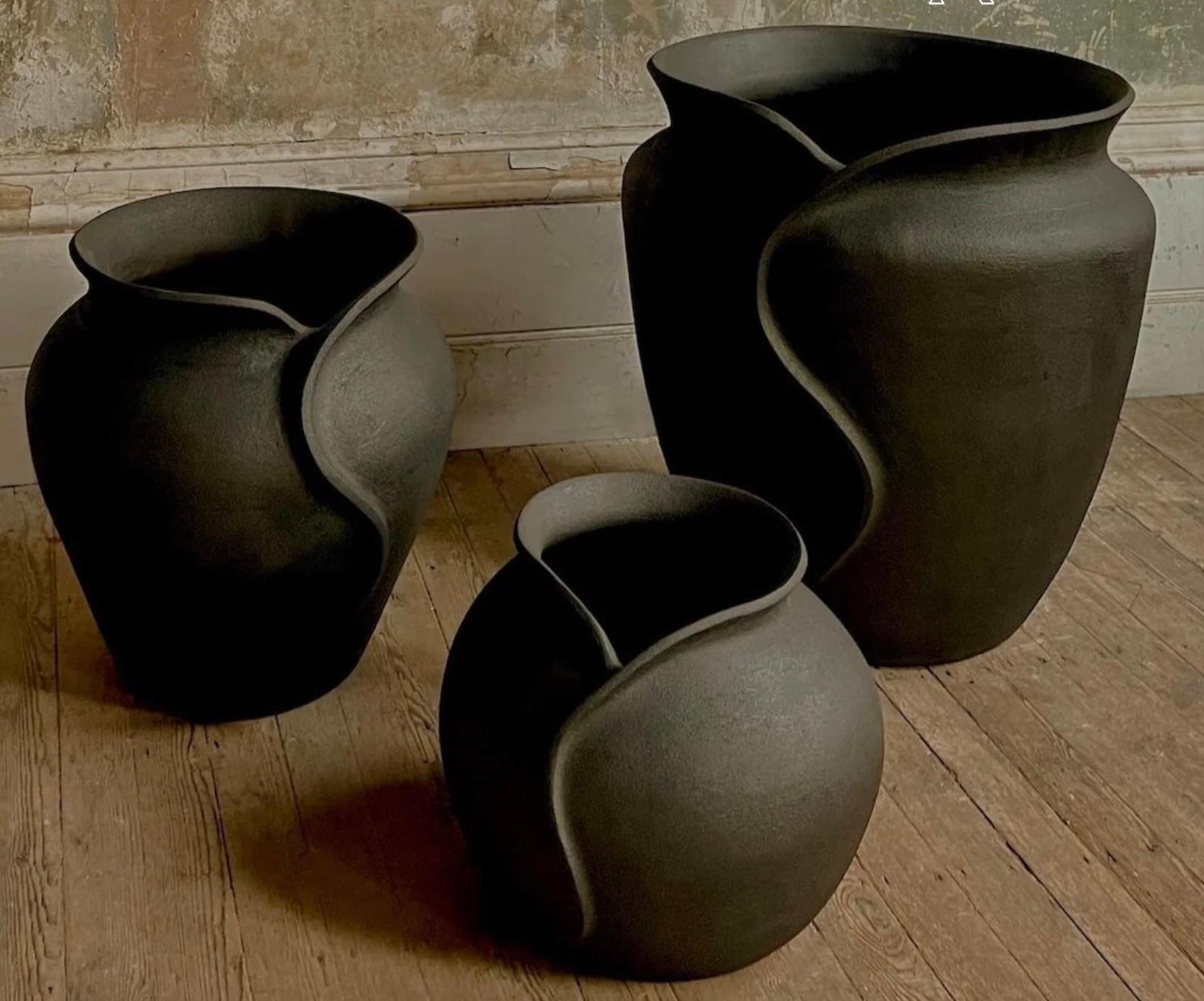 Organic Modern Stoneware Medium Collar Planter For Sale